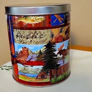 Tin can decor fit cabin, camper, "Rustic retreat" logo